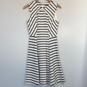 Ivanka Trump Black and White Striped A-line Midi Dress Size 4